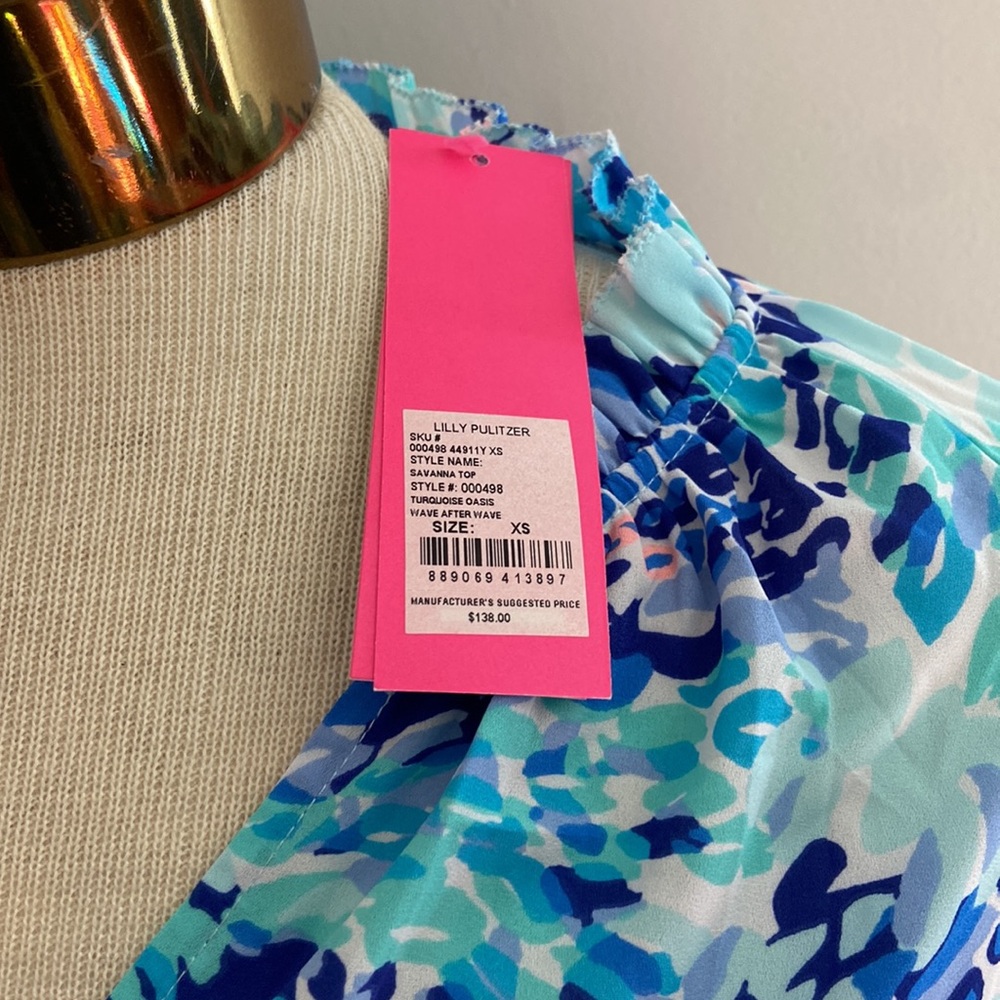 🎉 FINAL PRICE 🎉 NWT Lilly Pulitzer Savanna Top Turquoise Oasis Wave After Wave - Picture 4 of 8